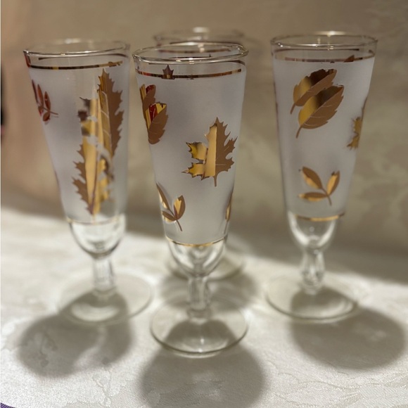 Vintage Libbey Frosted Gold Leaf Drinkware Set of 4 - Picture 3 of 6
